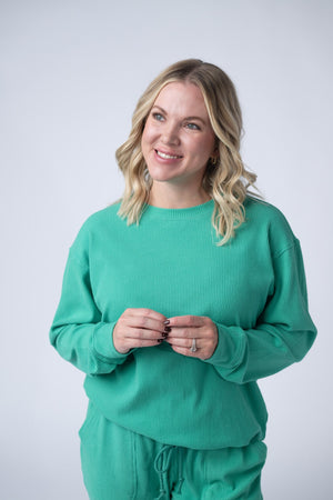 Corrine Ribbed Pullover Top - Emerald by Michelle Mae