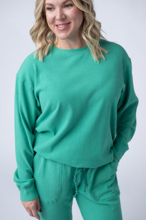 Corrine Ribbed Pullover Top - Emerald by Michelle Mae