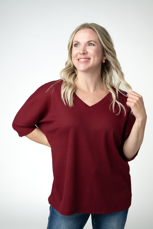 PREBOOK Emerson Waffle Top - Burgundy