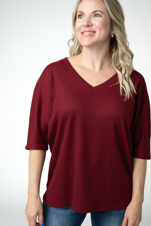 PREBOOK Emerson Waffle Top - Burgundy