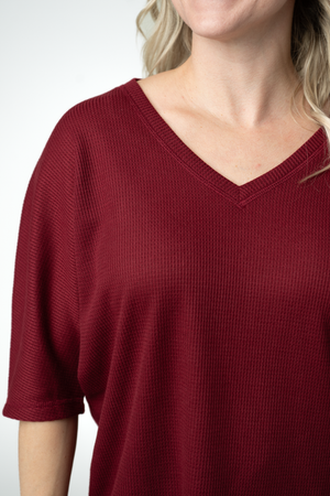 PREBOOK Emerson Waffle Top - Burgundy