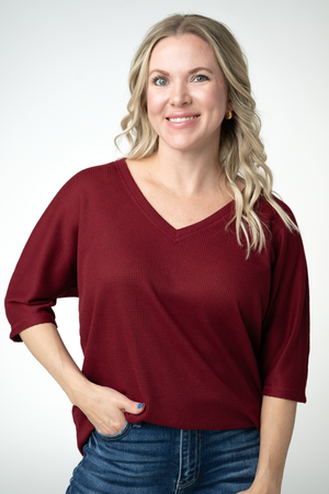 PREBOOK Emerson Waffle Top - Burgundy