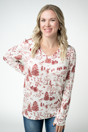 PREBOOK Larissa Long Sleeve - Cranberry Woodland
