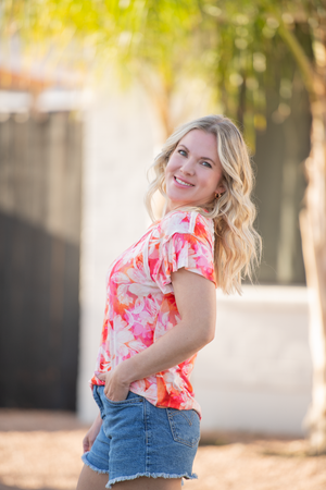 Raelynn V-Neck Top - Sunset Tropical Floralby Michelle Mae
