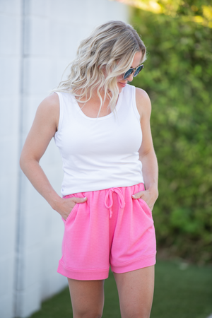 Weslie Waffle Shorts - Pink by Michelle Mae