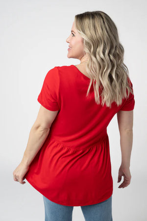 Sarah Babydoll V Neck Ruffle Short Sleeve - Red by Michelle Mae