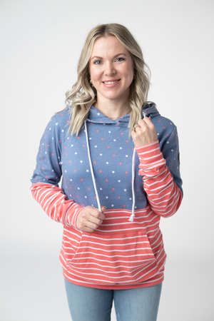 Hailey Pullover Hoodie - Faded Navy Freedom Stars and Stripes by Michelle Mae