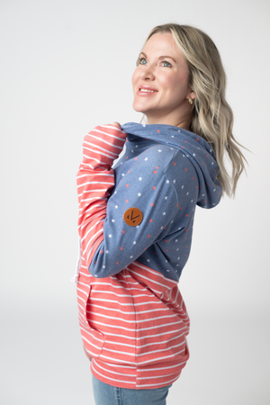 Hailey Pullover Hoodie - Faded Navy Freedom Stars and Stripes by Michelle Mae