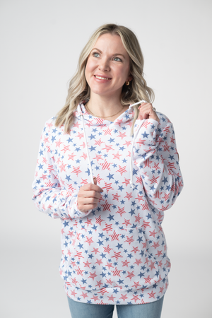 Hailey Pullover Hoodie - American Stars and Stripes by Michelle Mae