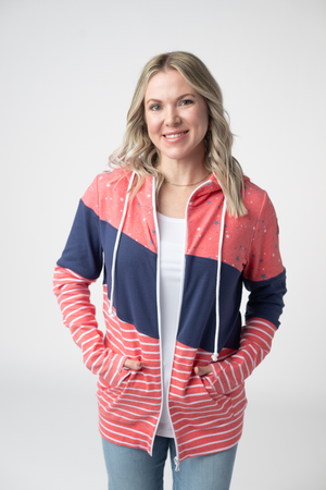 Colorblock Fullzip - Liberty Stars, Navy, and Stripes Trio by Michelle Mae