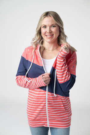 Colorblock Fullzip - Liberty Stars, Navy, and Stripes Trio by Michelle Mae