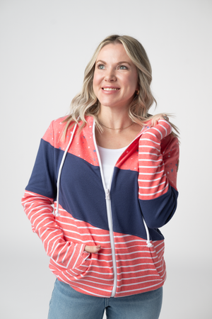 Colorblock Fullzip - Liberty Stars, Navy, and Stripes Trio by Michelle Mae