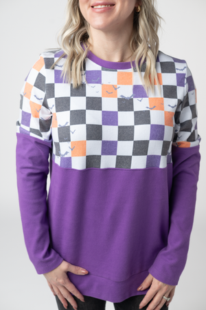 Natalie Pullover - Checkered Bats and Purple by Michelle Mae