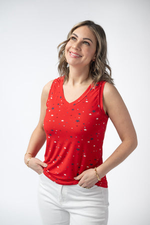 Noelle Tank - Red Liberty Stars by Michelle Mae
