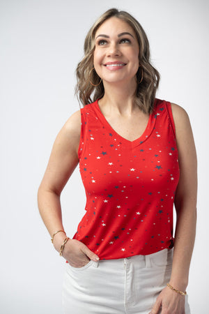 Noelle Tank - Red Liberty Stars by Michelle Mae