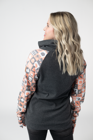 Zoey ZipCowl Sweatshirt -Trick-or-Treat Checkered and Charcoal by Michelle Mae