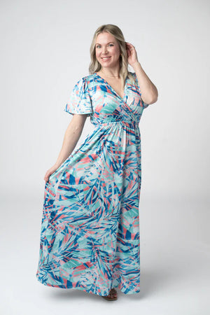 Millie Maxi Dress - Abstract Aqua Breeze by Michelle Mae