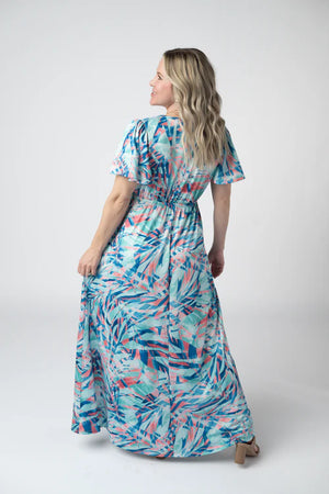 Millie Maxi Dress - Abstract Aqua Breeze by Michelle Mae
