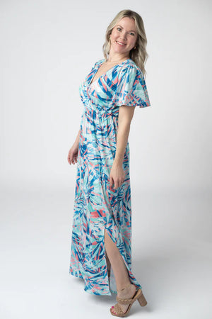 Millie Maxi Dress - Abstract Aqua Breeze by Michelle Mae