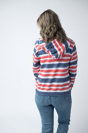 Fullzip Hoodie - Striped Red, White, and Micro Blue Stars by Michelle Mae