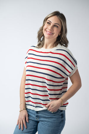 Red, White, and Blue Stripes Open Knit Top by Michelle Mae