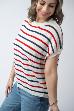 Red, White, and Blue Stripes Open Knit Top by Michelle Mae