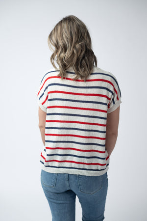 Red, White, and Blue Stripes Open Knit Top by Michelle Mae