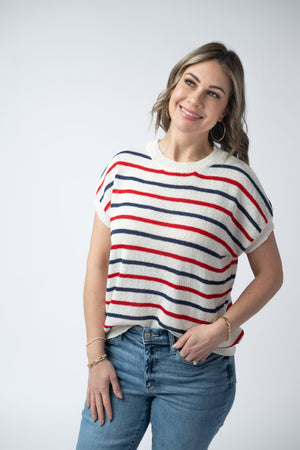 Red, White, and Blue Stripes Open Knit Top by Michelle Mae