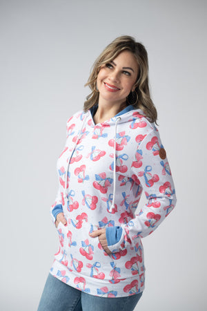 Hailey Pullover Hoodie - Patriotic Cherries by Michelle Mae