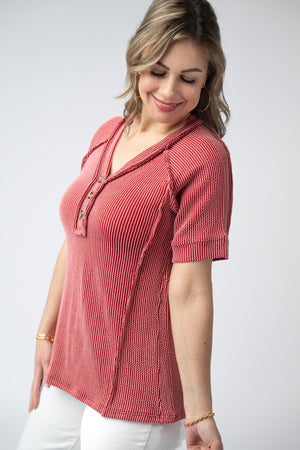 Juliette Button Top - Red by Michelle Mae