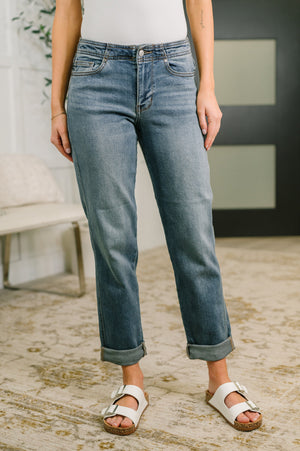 Judy Blue Mid Rise Boyfriend with Adjustable Back Tab Hollywood Waistband Jeans