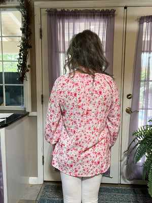 Tie-Neck Flounce Long Sleeve Lightweight Blouse