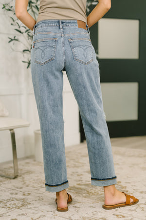 Judy Blue Mid Rise Distressed Boyfriend Jeans with Cuff