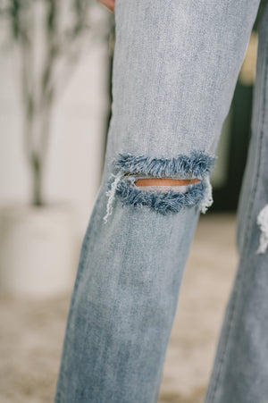 Judy Blue Mid Rise Distressed Boyfriend Jeans with Cuff