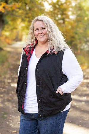 Reversible Vest - Corded Black and Plaid by Michelle Mae