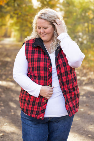 Reversible Vest - Corded Black and Plaid by Michelle Mae