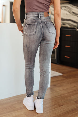 Judy Blue Hi Rise Tummy Control Release Hem Skinny in Washed Out Gray