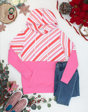 PREBOOK Hailey Pullover Hoodie - Candy Cane and Pink