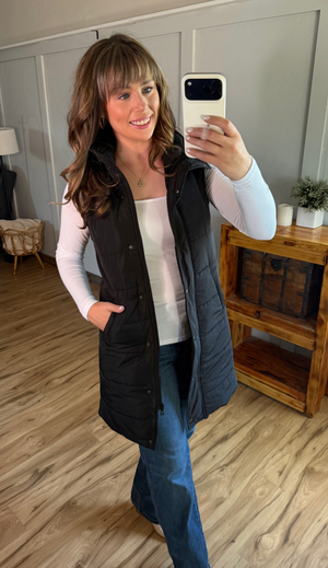 Harlow Long Vest - Black by Michelle Mae