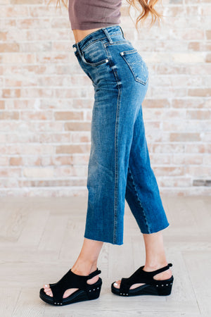 Judy Blue High Rise Wide Leg Raw Hem Crop Jeans