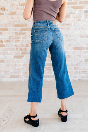 Judy Blue High Rise Wide Leg Raw Hem Crop Jeans