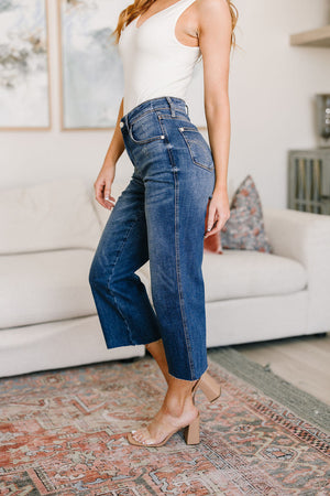 Judy Blue High Rise Wide Leg Raw Hem Crop Jeans