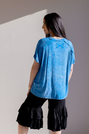 Hazy Wash Rib Top Royal Blue