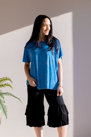 Hazy Wash Rib Top Royal Blue