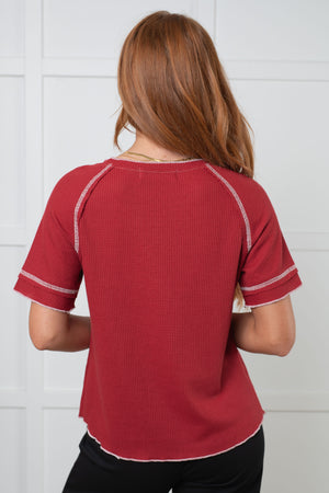 Heartbreaker Waffle Knit Tee in Cranberry