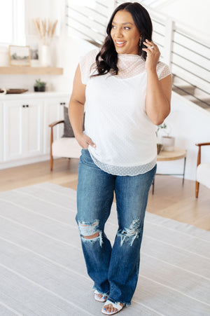 Half Button Short Sleeve Top in Blue