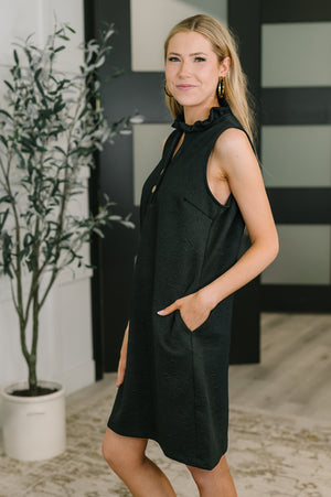 High Tide High Neck Embossed Sleeveless Dress in Black by Dear Scarlett