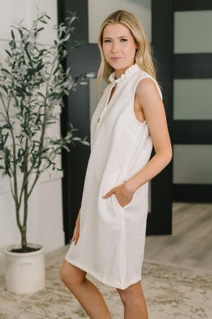 High Tide High Neck Embossed Sleeveless Dress in Off White by Dear Scarlett