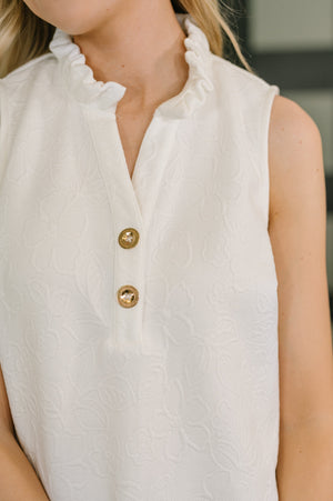 High Tide High Neck Embossed Sleeveless Dress in Off White by Dear Scarlett