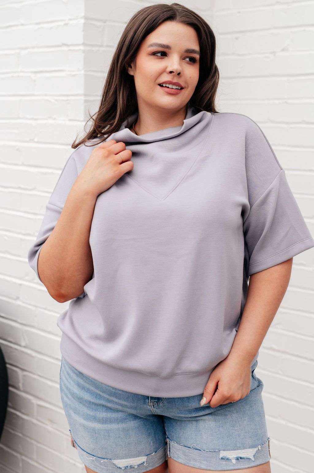 I Just Felt Like It Mock Neck Top in Mystic Grey by Rae Mode